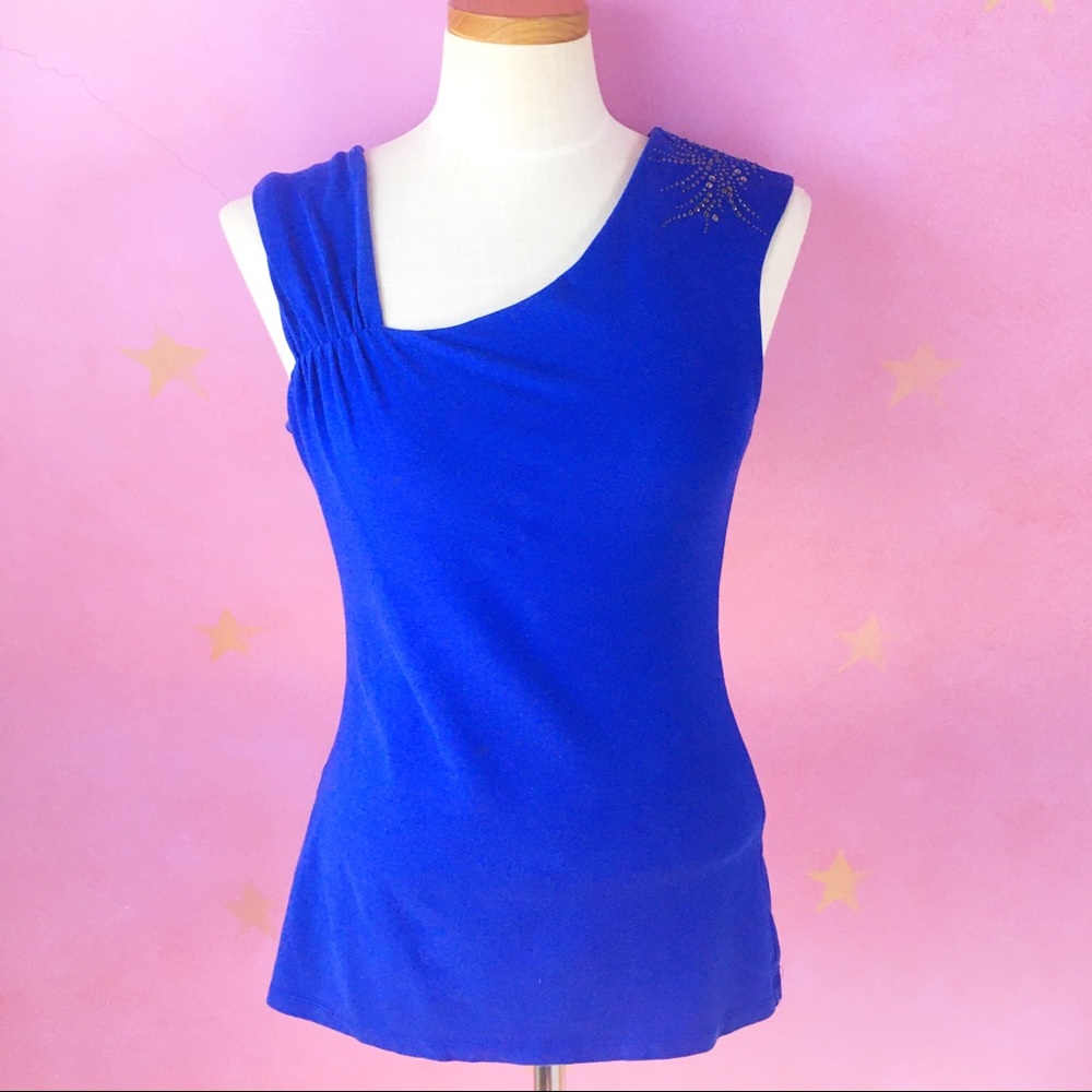 EXPRESS ROYAL BLUE ASYMMETRICAL EMBELLISHED BLOUSE